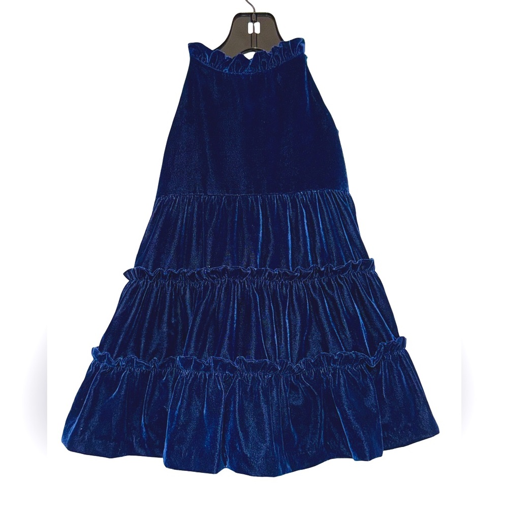 JANIE AND JACK CRUSHED VELVET SLEEVELESS DRESS IN NAVY BLUE